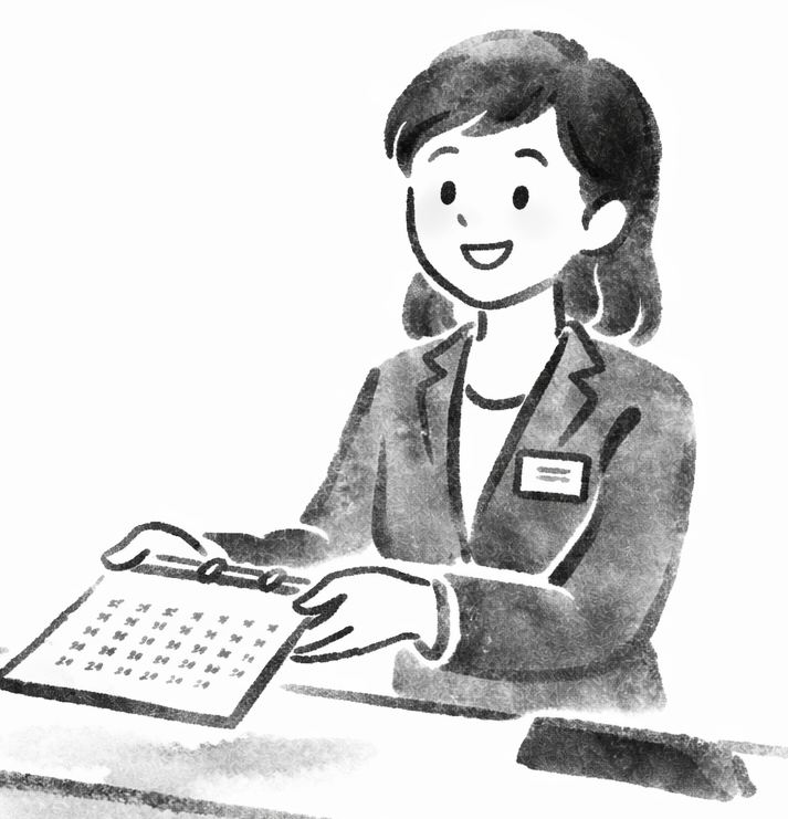 営業マンがお得意先へ向かう姿の墨絵イラスト